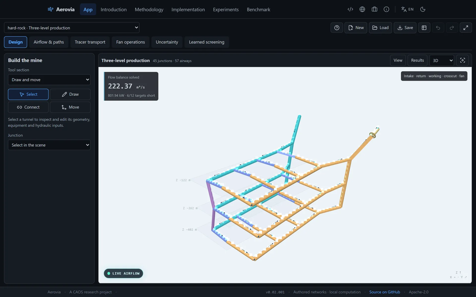 Aerovia, an Underground Ventilation Design and Analysis Workbench in the Browser