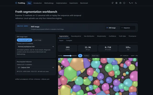 FrothSeg, Flotation-Froth Instance Segmentation Lab (Browser ML)