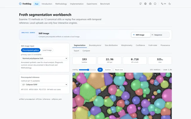FrothSeg, Flotation-Froth Instance Segmentation Lab (Browser ML)